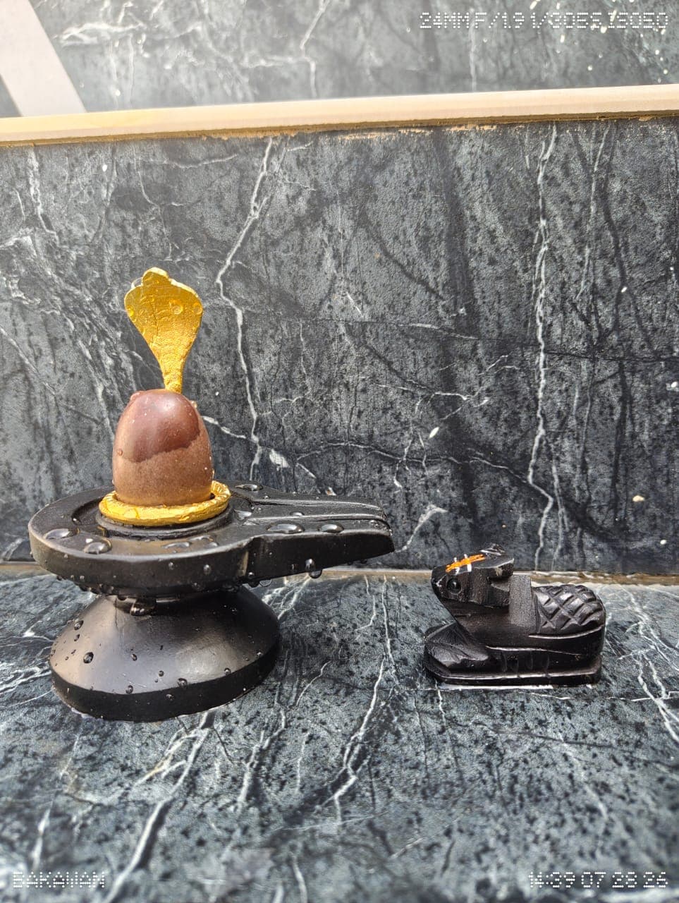 2 Inch Narmadeshwar Shivling with Nandi — Red Brown Banded Narmada Stone