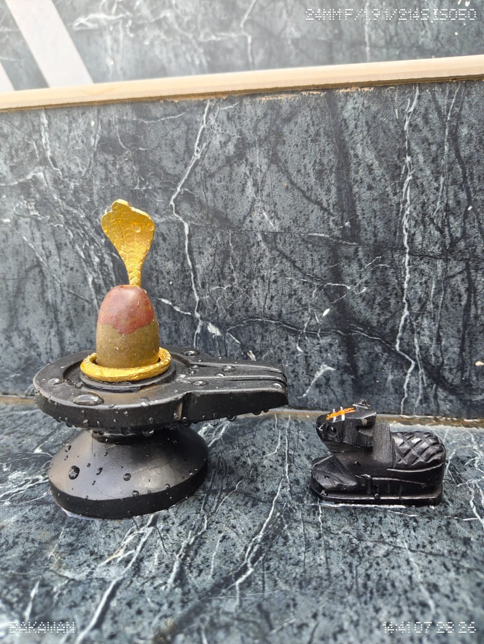2 Inch Two-Tone Narmadeshwar Shivling with Nandi — Red & Olive Narmada Stone