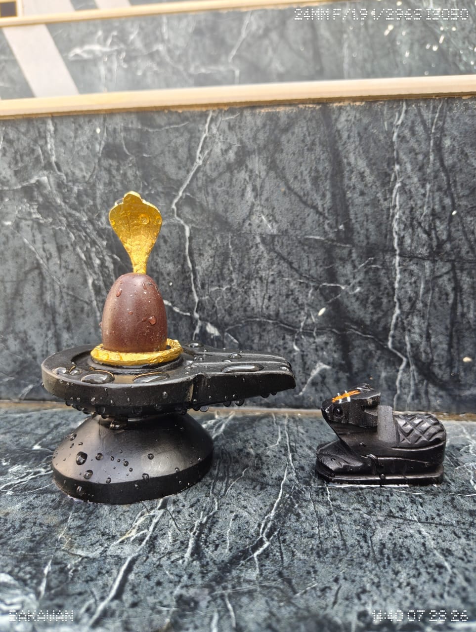 2 Inch Narmadeshwar Shivling with Nandi — Maroon Brown Narmada Stone