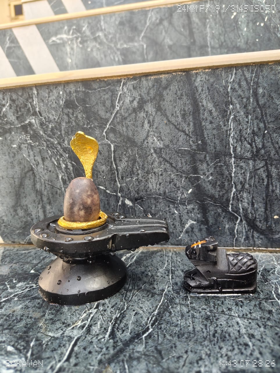 2 Inch Narmadeshwar Shivling with Nandi — Grey Mauve Narmada Stone