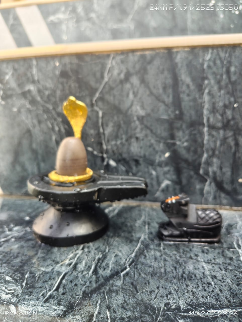 2 Inch Narmadeshwar Shivling with Nandi — Pale Grey Brown Narmada Stone